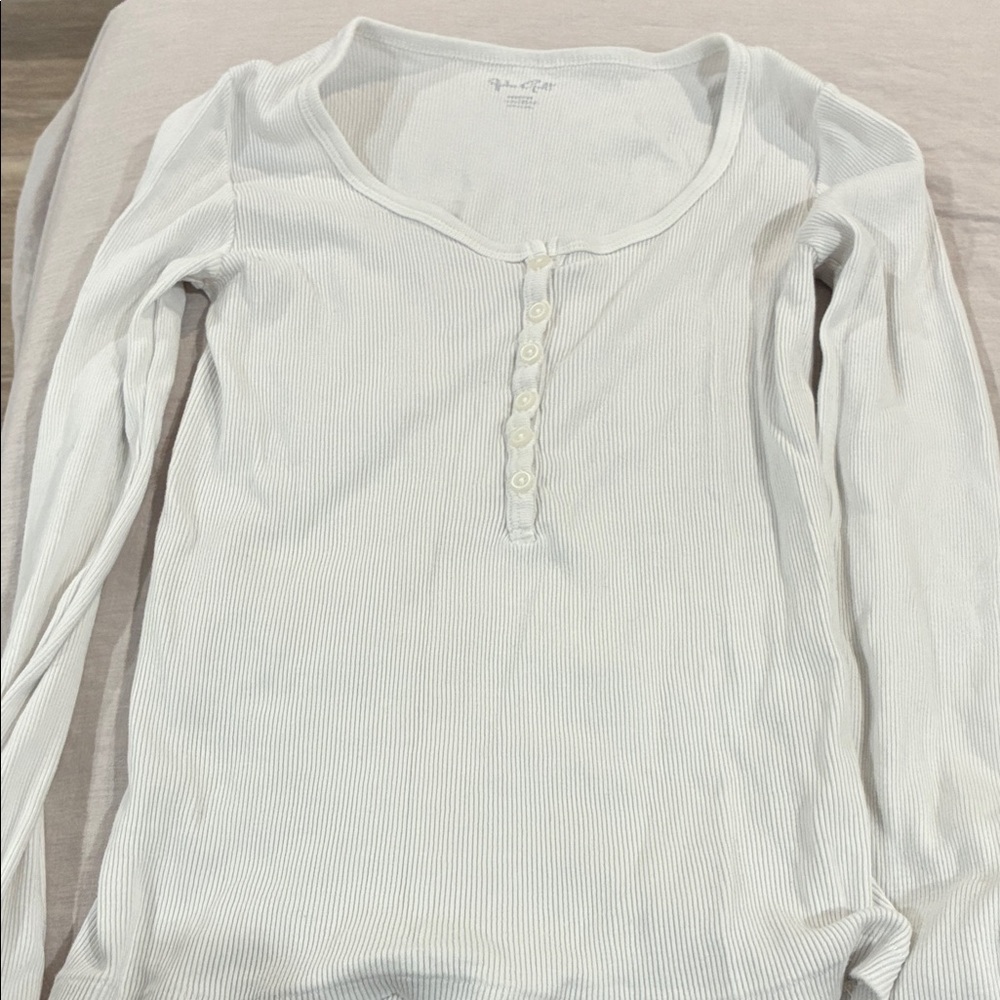 Brandy Melville White Ribbed Henley Top